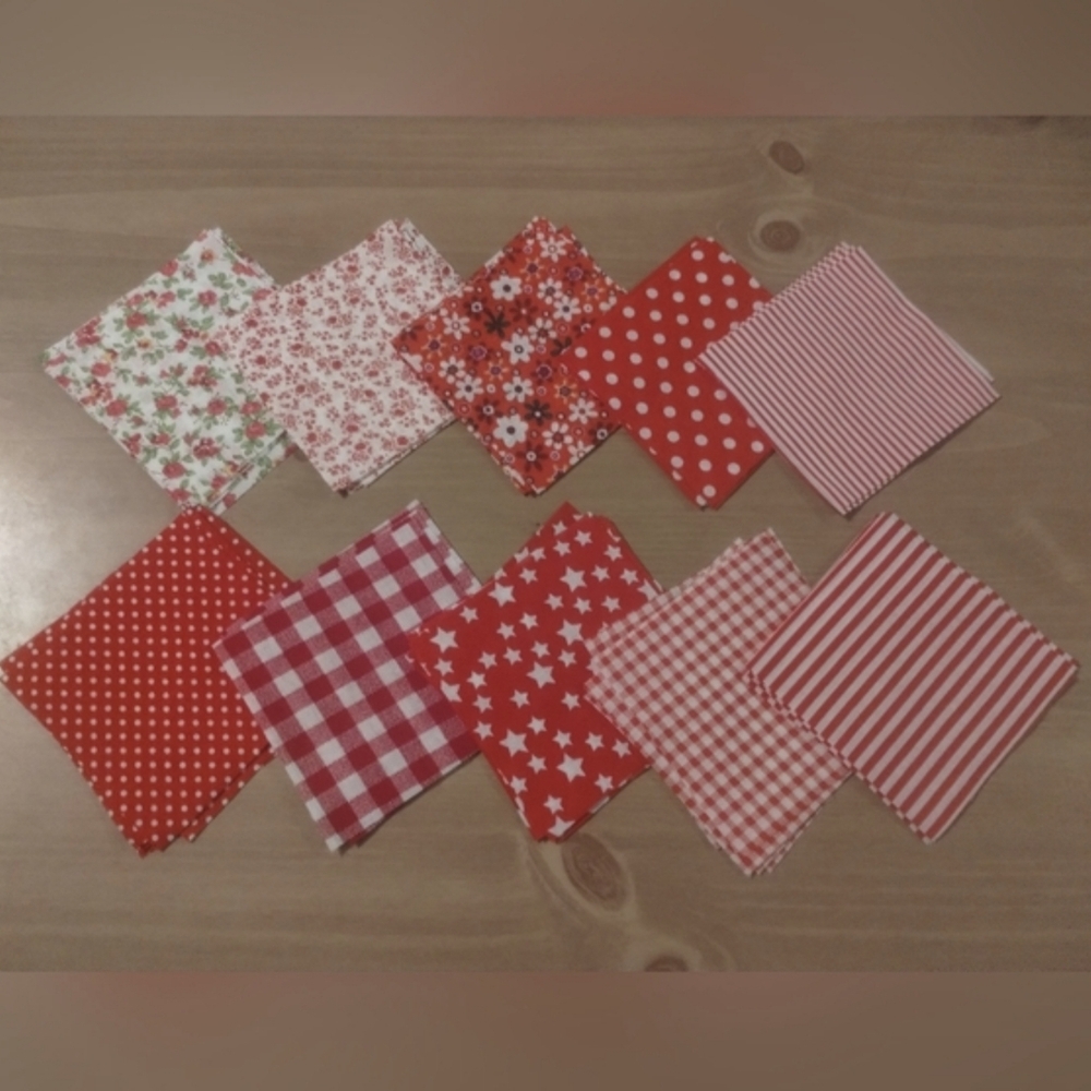 Red Floral Fabric Quilting Squares Precut 4” Charm Pack Mixed Prints 50 pc TM1-F